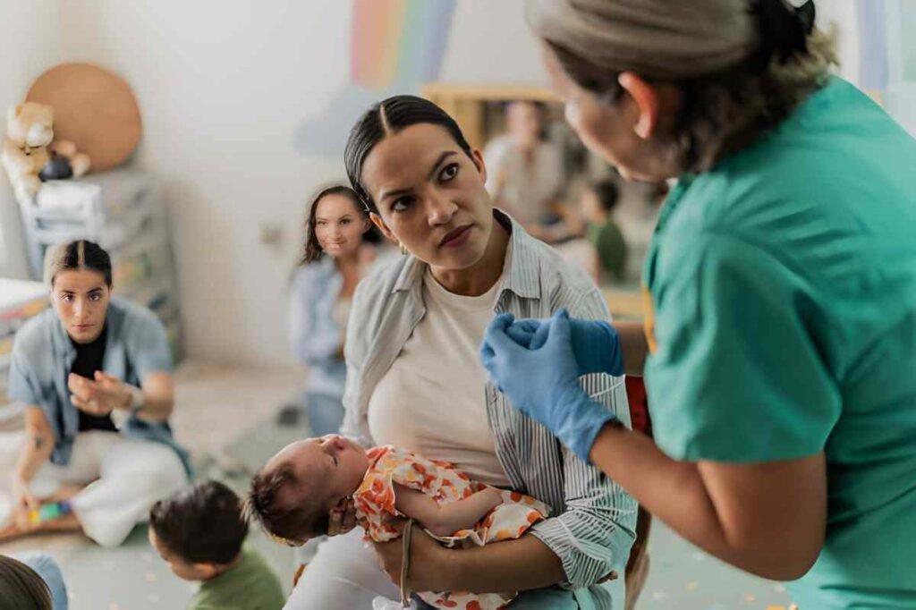 A Healthcare Professional Discussing Breastfeeding with a Pregnant Woman